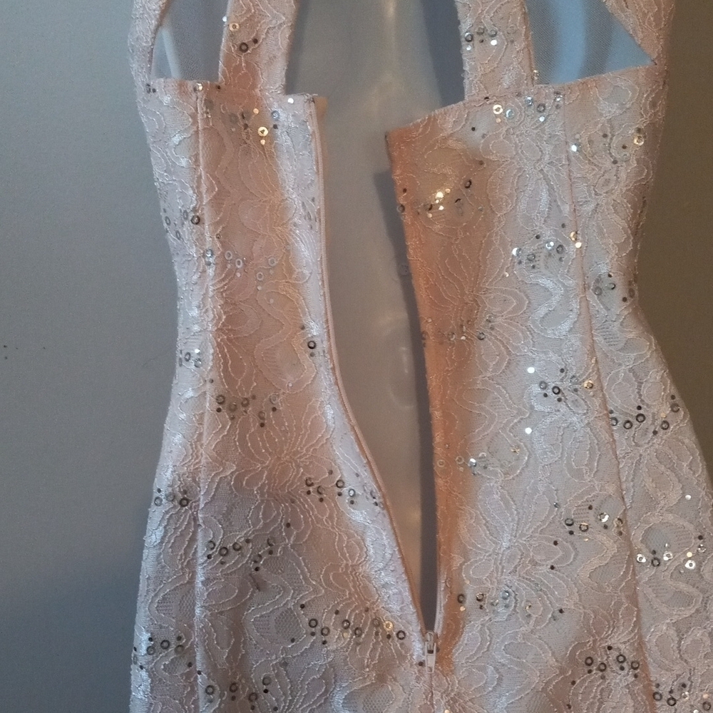 Crystal Doll pink cutout sequined lace dress in size 3. - Picture 7 of 8